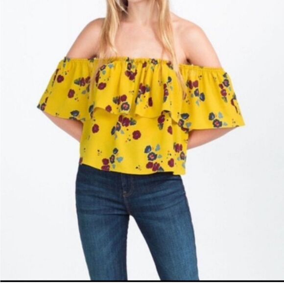 Zara Off Shoulder Floral Blouse M - Picture 1 of 6